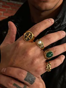 4pcs Piece Set Hip Hop Unique Cross Ring, Geometric Design, Zinc Alloy Material, Daily Wear, Festive Events, Boho Style