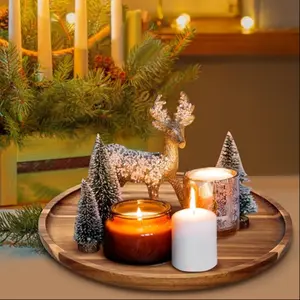 Wooden Serving Tray, Ideal for Snacks, Fruits, Desserts, Tea Cups, Coffee Cups, Traditional Decorative Tray for Bathroom or Home Decoration, Tableware