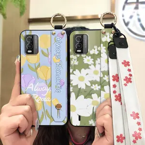 Back Cover Durable Phone Case For Nokia C210 Wristband flower Silicone Oil Painting Dirt-resistant Soft case ring Anti-dust Anti-knock Kickstand Waterproof Wrist Strap protective
