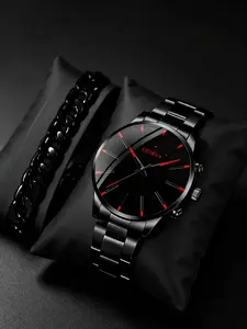 2Pcs Men's Quartz Watch Set, Analog Display, Zinc Alloy Case, Mineral Glass Dial, Buckle Closure, Perfect Gift for All Seasons, Business Fashion Watches