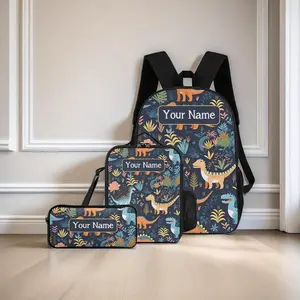 Customizable Dinosaur Themed 3pcs Backpack Set - Personalized "Your Name" Design, Lightweight School Bag, Lunch Tote & Pencil Case - Ideal for Students, Travel Ready - Great for Back to School or Everyday Use