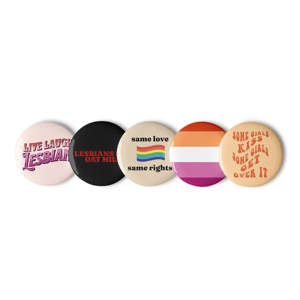 Top-Quality Pin Buttons Set of 5 with Scratch & UV Resistant Mylar Finish Lesbian Pride Decoration