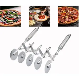 Adjustable Pasta Cutter with Handle - Stainless Steel for Baking Pastry, Pizza, Noodles & Pie Crust (3 Roller)