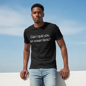 Men's ocean facts quiz Graphic T-Shirt - Short Sleeve Crew Neck Regular Fit Casual Wear | Soft & Breathable Fabric, Durable Print, Everyday Comfort, Machine Washable, casual and humorous everyday wear, possibly for casual outings or Clothes