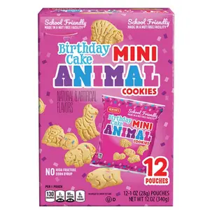Bentons Birthday Cake Mini Animal Cracker Cookies, On the Go, 12 individual Pouches, 1 oz Each, (1 Pack) School Friendly, Nut Free, Kids Snack