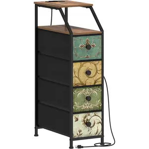 Narrow Dresser Tall Skinny Storage Tower Vertical Slim Chest of Drawers with  Station Small Nightstand Side Table for Bedroom, Bathroom, Small Spaces (Retro Flower, 4 Drawers)