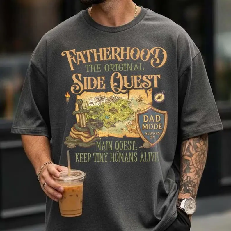 Comfort Colors DnD Fathers Day Shirt, Dungeons And Dragons Fan Shirt, Fatherhood Side Quest Tee, Funny RPG Dad Gift