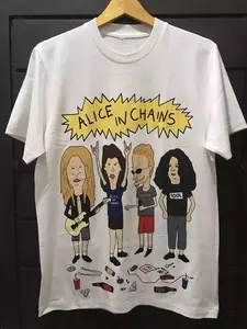 Alice in Chains "Beavis and Butthead" Bootleg Short Sleeve Unisex Tshirt Casual Crewneck Menswear Cotton Clothing