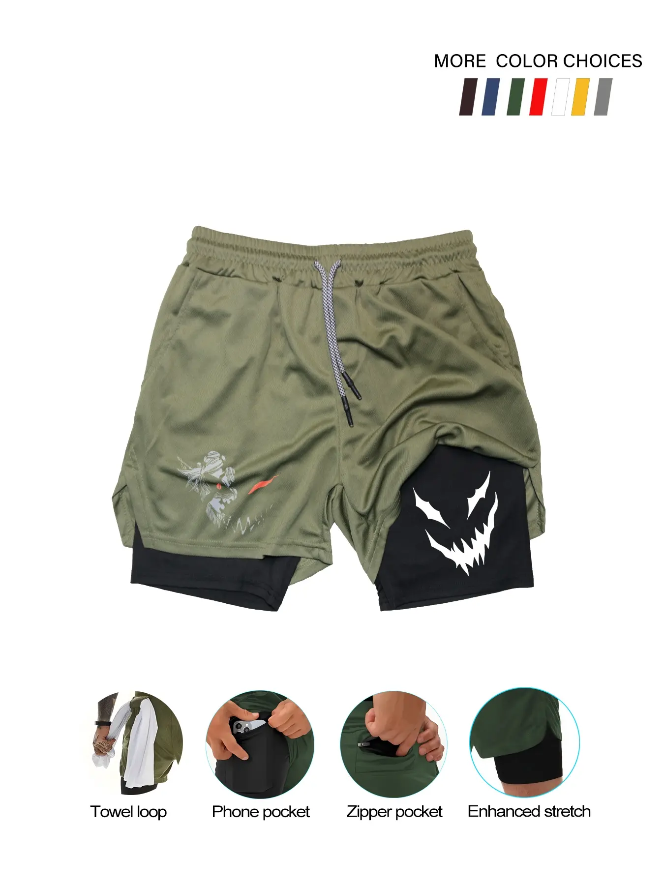 Men's Sporty Multi-Pocket Two-In-One Shorts, Fitted Polyester Fabric, Fall & Winter Casual Running Fitness Wear, Indoor Outdoor Use, Running Workout Shorts, Jogging Shorts, Athletic Shorts, All Season Shorts