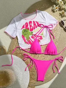 Three-Piece Set Women's Bikini Set, Casual Fashion Chic Swimsuit Set for Beach Holiday Vacation, Ladies Swimwear for All Seasons