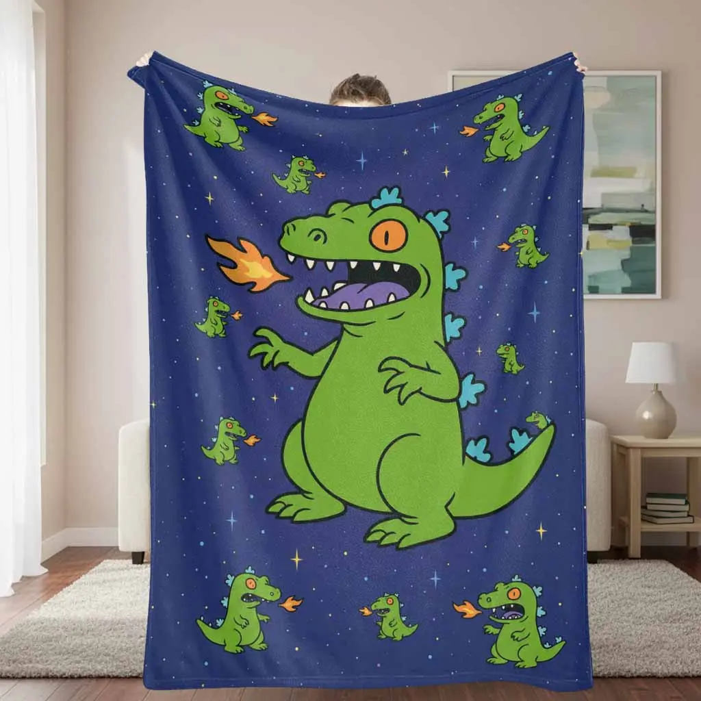 Fire Breathing Dinosaur Flannel Blanket - Flannel Fabric, Multi-Size, Plush Texture, Galaxy Green Monster Print, Ultra Soft, Lightweight, Warm, Cozy Throw Bedding for Living Room, Travel, Holiday Gift