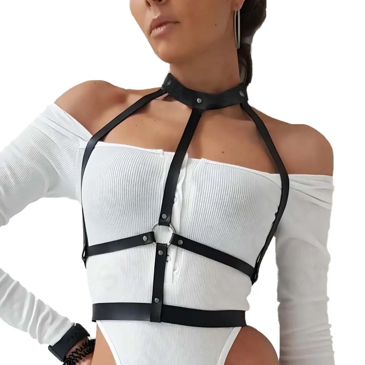 Warandod Gothic Faux Leather Body Harness with Adjustable Buckles - Alternative Streetwear, Punk Festival Chest Straps, Chic Layering Piece, Cosplay Rave Costume Accessory