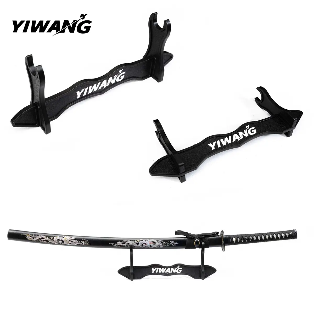 Sword Display Stand For Tabletop - Black Plastic Knife Holder Rack, Desktop Showcase For Collectible Swords, Katana & Knives Showcase Your Collection