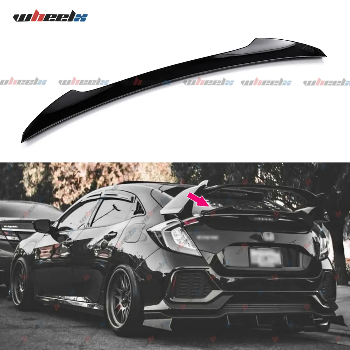2016-2021 – Honda Civic Hatchback 5-Door – WHEELX High Kick Trunk Spoiler Rear Wing – 10th Gen FK4/FK7/FK8 | Gloss Black | All Hatch Trims Fit