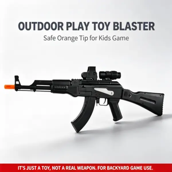 AK Style Splatter Ball Blaster, Full Auto Electric Rechargeable with Scope, Safe Orange Tip Backyard Shooting Toy Gift for Teen Boys Age 14+