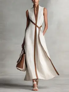 Fashion Colorblock Sleeveless Casual Dress, Stylish No-Sleeve Leisurewear, Perfect for Daily Wear, Comfortable and Trendy Design