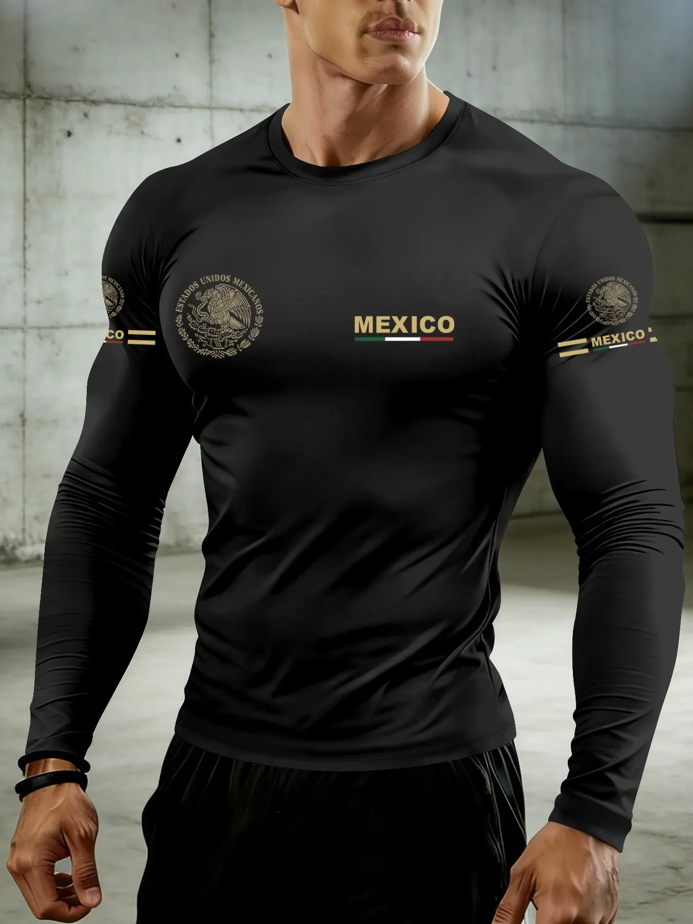Mexican Style Print Loose Long Sleeve Fitness T-Shirt, Sporty Design, Durable and Comfortable Casual Fit, Perfect for Daily Wear and Gym Exercises, Fitness Shirts
