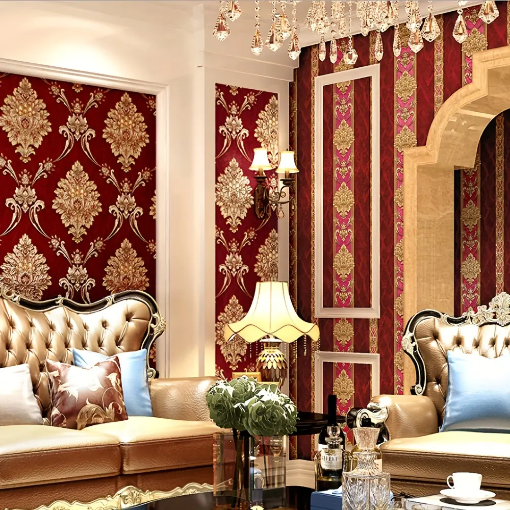 New 3D European Flower Stripe Modern Style Clothing Store Hotel Bedroom Living Room TV Background Wall PVC Non-Pasted Wallpaper 1.7ft * 31.16f