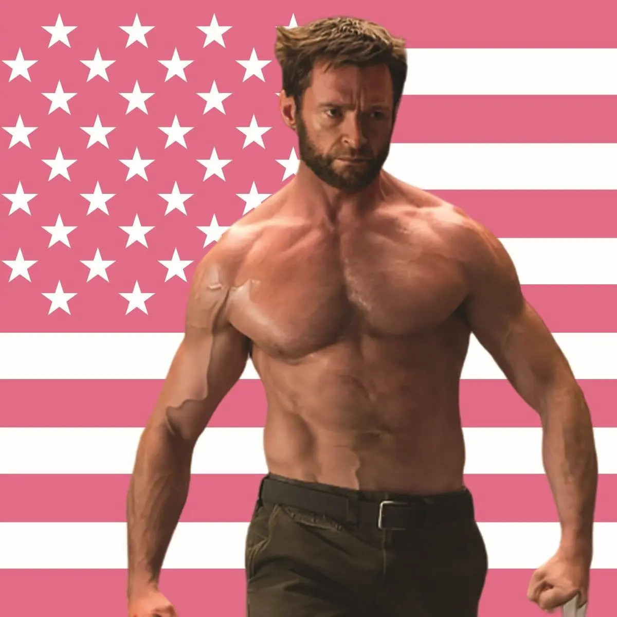 Hugh Jackman Themed Vibrant Pink Rectangular Tapestry Wall Hanging - Patriotic US Pride Living Room Wall Decor, Reinforced Holes Adult Home Decor Gift for Outdoors Use