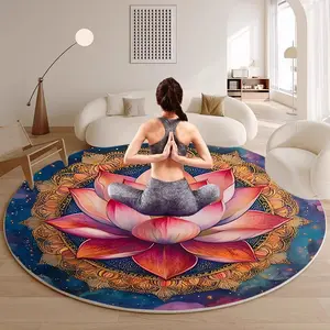 Lotus Mandala Print Round Rug, Flannel Meditation Cushion, Yoga Mat, Indoor Room Entrance Living Room Decor, Portable Outdoor Rest Pad