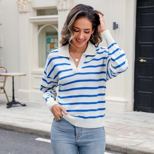 Women's Knitting Pullovers Striped Casual Comfort Basic Long Sleeve V-Neck Sweater, Chic Lady Basic Comfort Versatile Knitwear for Daily Wear summerwins