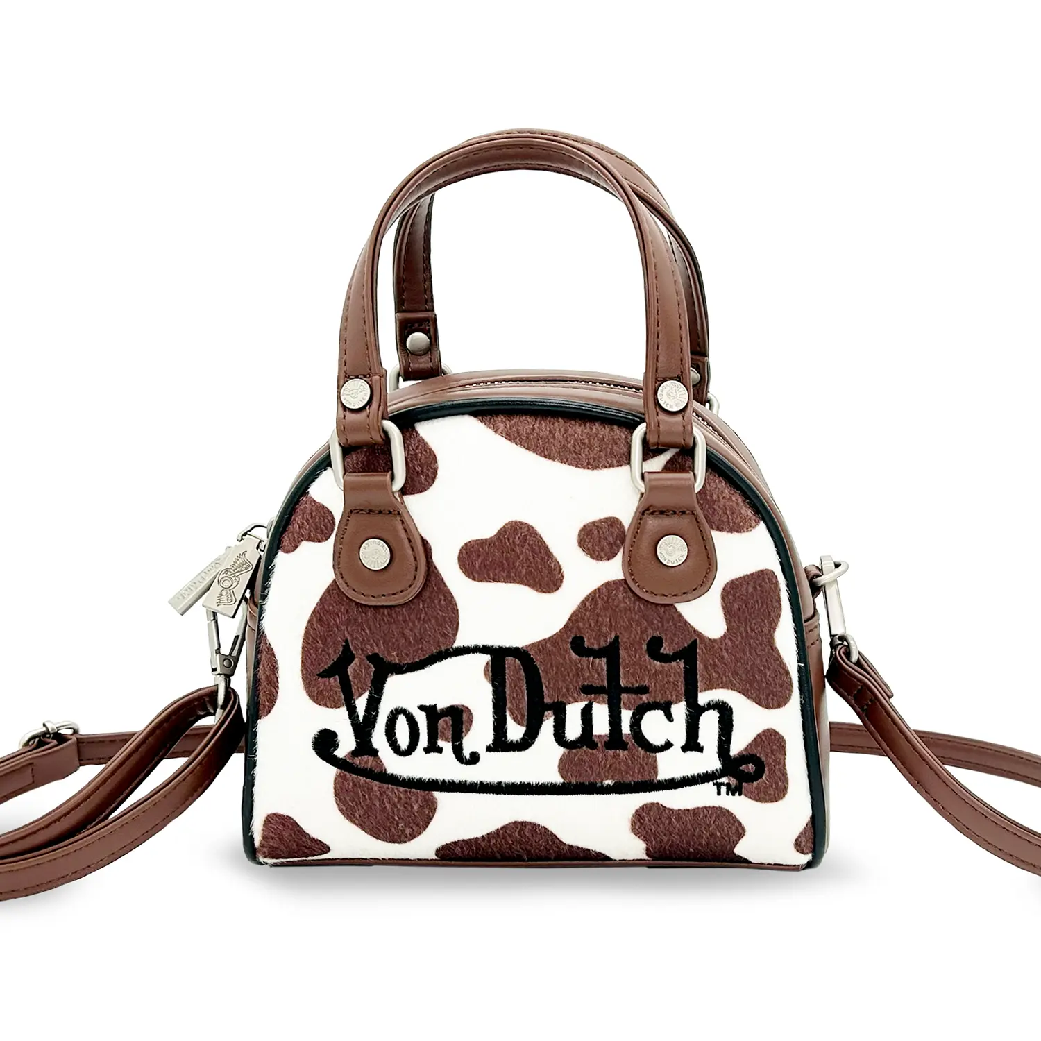 Brown and White Cow Print Bowling Bag