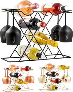 NEW Small Wine Racks Countertop Storage for 8 Bottles & 4 Glasses - Countertop Wine Rack with Glass Holder, Modern Tabletop Black Wine Rack, Wine Holder Stand for Kitchen Cabinet Wine Cellar