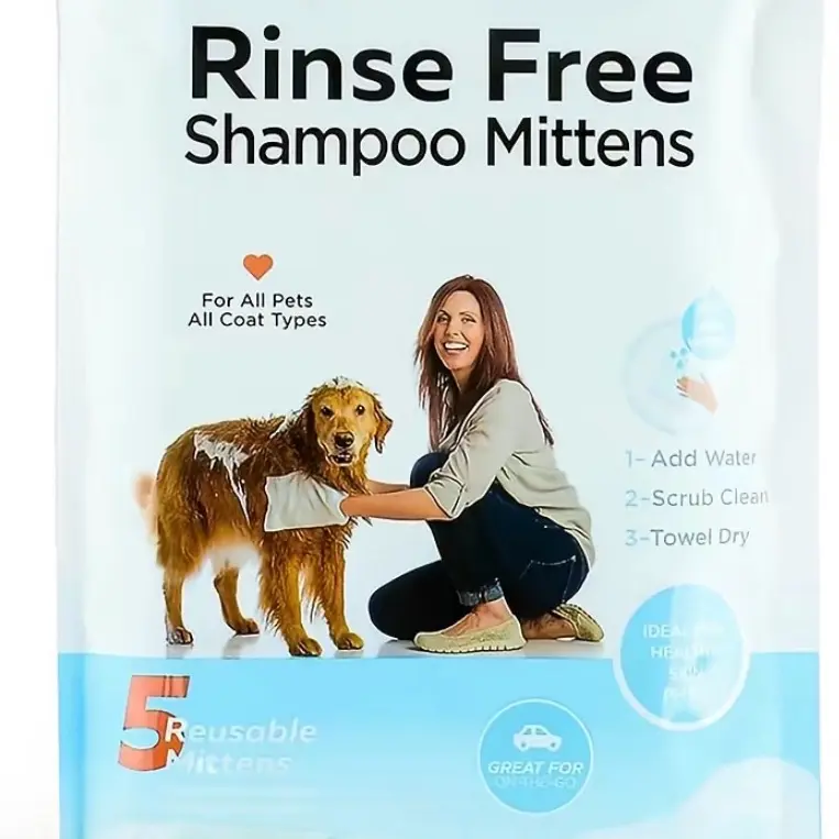 Rinse Free Shampoo Mittens for All Pets All Coat Types - 5 Reusable Mittens for Easy Bathing
