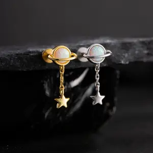 Oufer 16G Star Dangle Planet Labret Stud Cartilage Earring-Internally Threaded