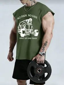 Men's Trendy Print Round Neck Sleeveless Vest, Sport Vest, Casual Comfortable Top, Perfect for Summer Outdoor Fitness Wear