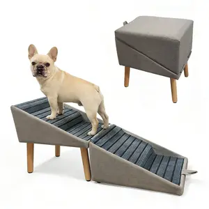 2-In-1 Convertible Pet Stair Ramp for Dogs and Cats, Wooden Frame Sofa Step Stool, Suitable for Small to Large Pets, Elderly Dogs