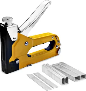 Upholstery Staple Gun Heavy Duty,4-in-1 Stapler Gun with 600 Staples, Manual Brad Nailer Power Adjustment Stapler Gun for Wood, Crafts, Carpentry, Decoration DIY