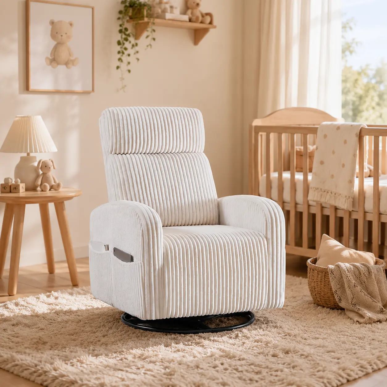 【On Sale】Yaheetech Corduroy Swivel Nursing Glider Chair with Side Pockets, High-Density Foam, 300 lb Capacity, Easy Assembly, 27" W x 35" D x 39.5" H
