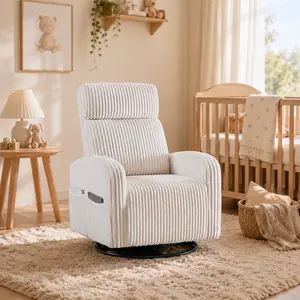 【On Sale】Yaheetech Corduroy Swivel Nursing Glider Chair with Side Pockets, High-Density Foam, 300 lb Capacity, Easy Assembly, 27" W x 35" D x 39.5" H