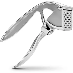 Garlic Press, Premium Kitchen Metal Garlic Crusher Masher Tool, Rust Proof & Dishwasher Safe, Heavy Duty Professional Garlic Mincer with Ergonomic Handle, Easy to Squeeze and Clean -Silver