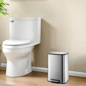 【GARVEE】3.2 Gallon Stainless Steel Bathroom Trash Can with Lid, Step-On Pedal, and Inner Bucket - Compact Rectangular Garbage Can for Kitchen, Office, and Small Spaces (12 L, Silver)