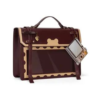 Kabaqoo Little Bear Stamp Ita Bag | 4-Way Wear Handheld/Crossbody/Shoulder/Backpack | Large Capacity Clear Display Window for Anime Fans & Students