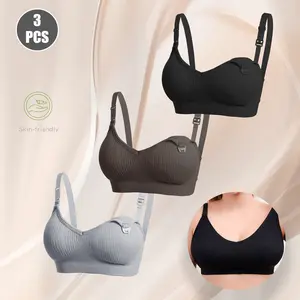 3PCS Plus Size Maternity Nursing Bra for Sleeping and Breastfeeding, Wireless Design with Clip Down Front for One-Handed Access Elegant Lingerie lightweight, Pregnancy Stuff