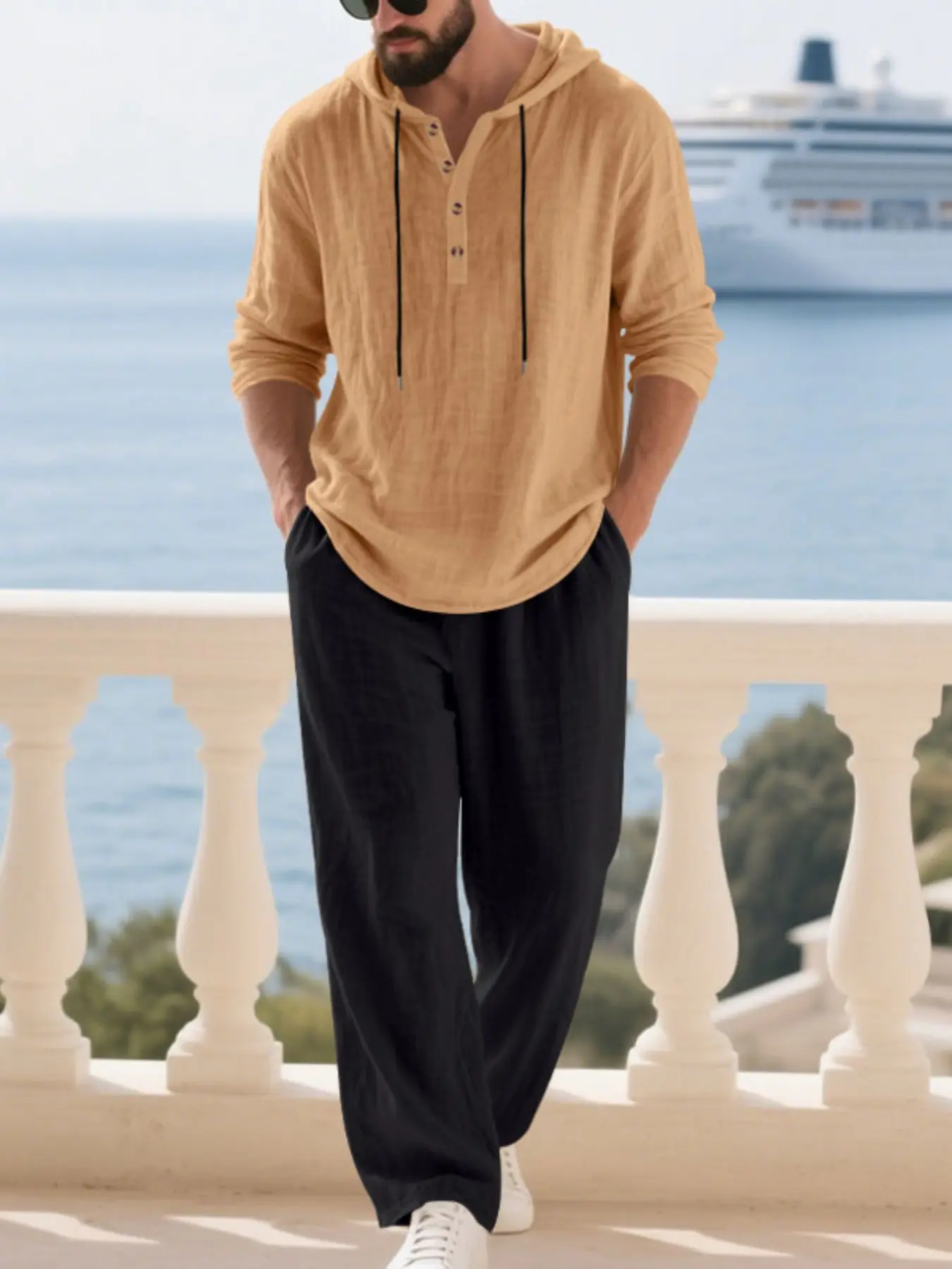 Camel-Color Top Black Pants