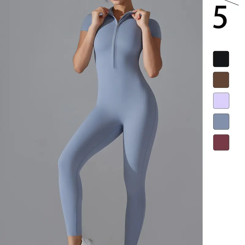 Women's Solid Long Sleeve Sports Jumpsuit, Casual Comfy Breathable Jumpsuit for Yoga Gym Workout, Ladies Sportswear for All Seasons, Modern and Comfortable, All Season Activewear, Sporty Comfy Jumpsuit, Yoga Workout Jumpsuits