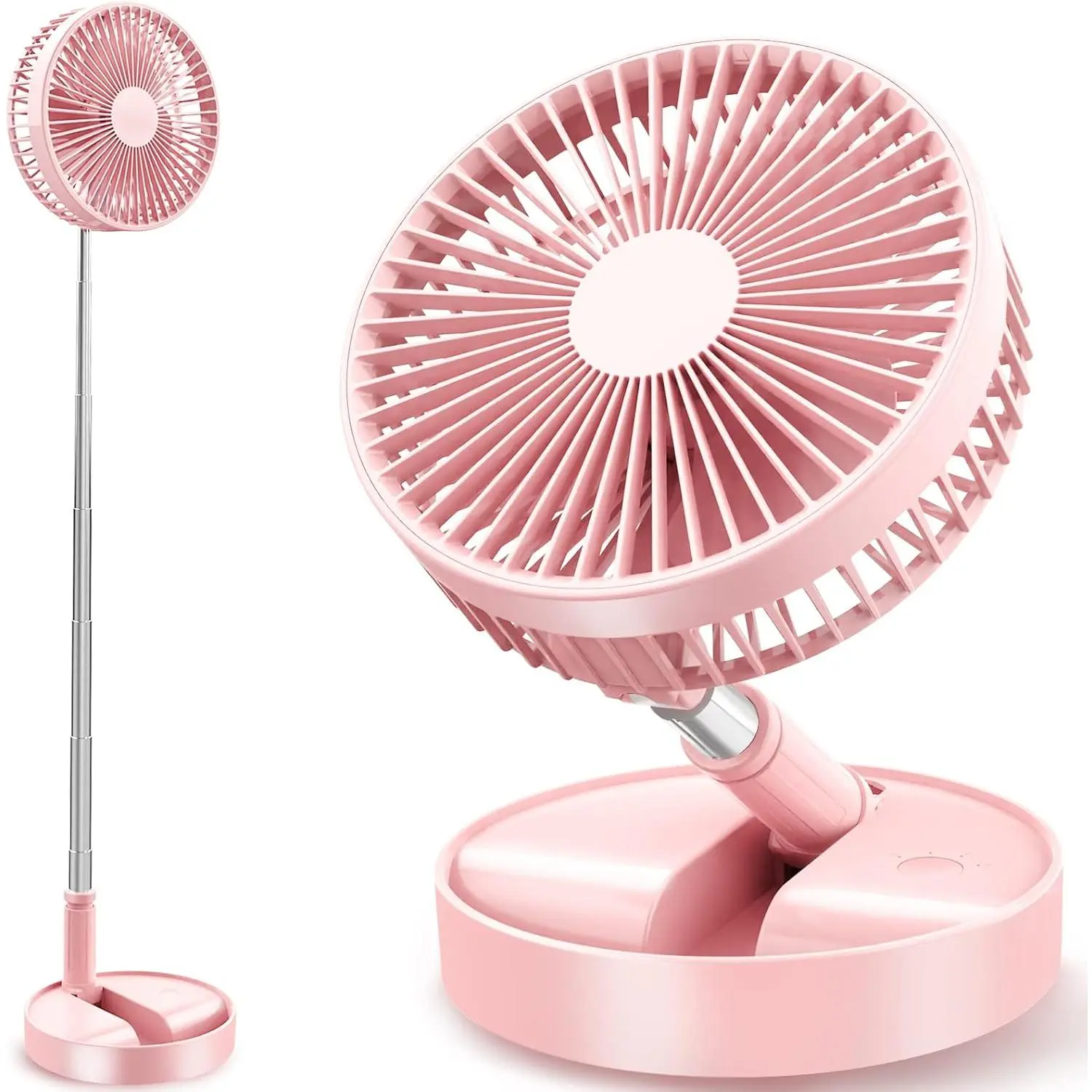 Portable Foldable USB Rechargeable Pink 3-in-1 Multifunctional Fan, 4 Speeds, 5 Modes, 7200mAh Battery, Adjustable 14.5-40" Height & Angle, Quiet Operation for Travel Use, Portable Foldable Fan, Usb Rechargeable Fan