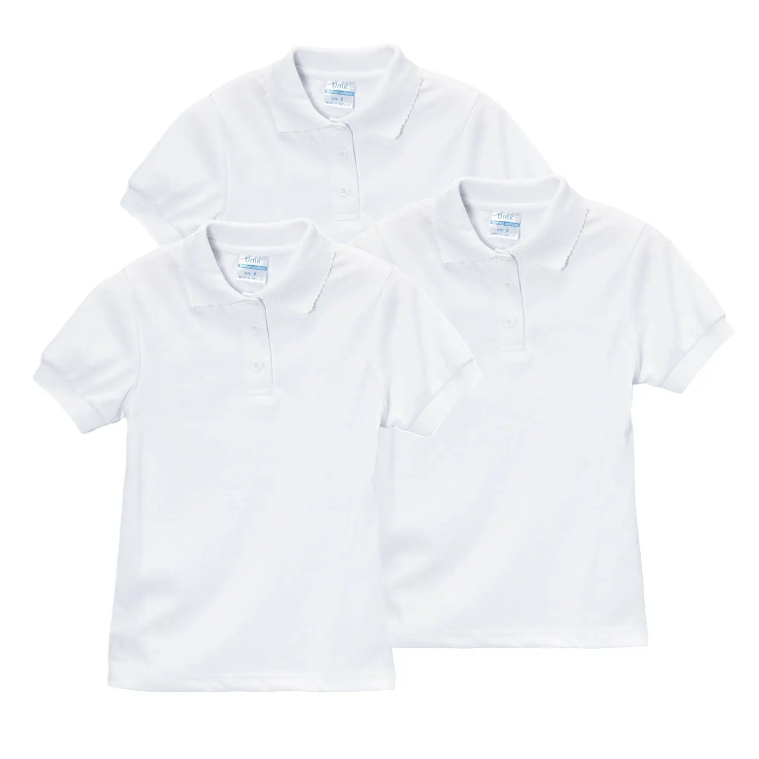 Girl's High Quality Soft Uniform Short Sleeves Polo Shirt White 5-18 GSU01 3 Pack