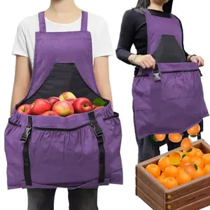 Purple Gardening Apron Canvas, Harvesting Pouch with Quick Release Pocket Garden Picking Bag for Women and Men