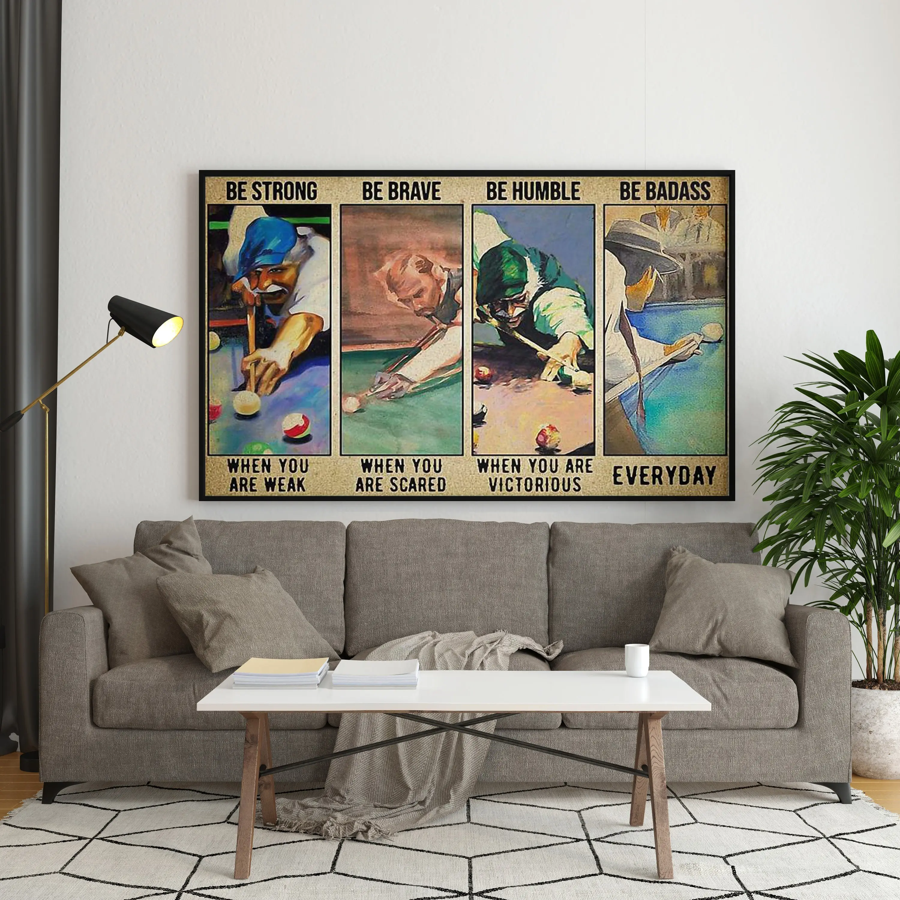 Billiards Man Print, Be Strong Be Brave Be Humble Be Badass Poster, Game Room Wall Decoration, Billiards Lover Poster, Billiard Life Lesson