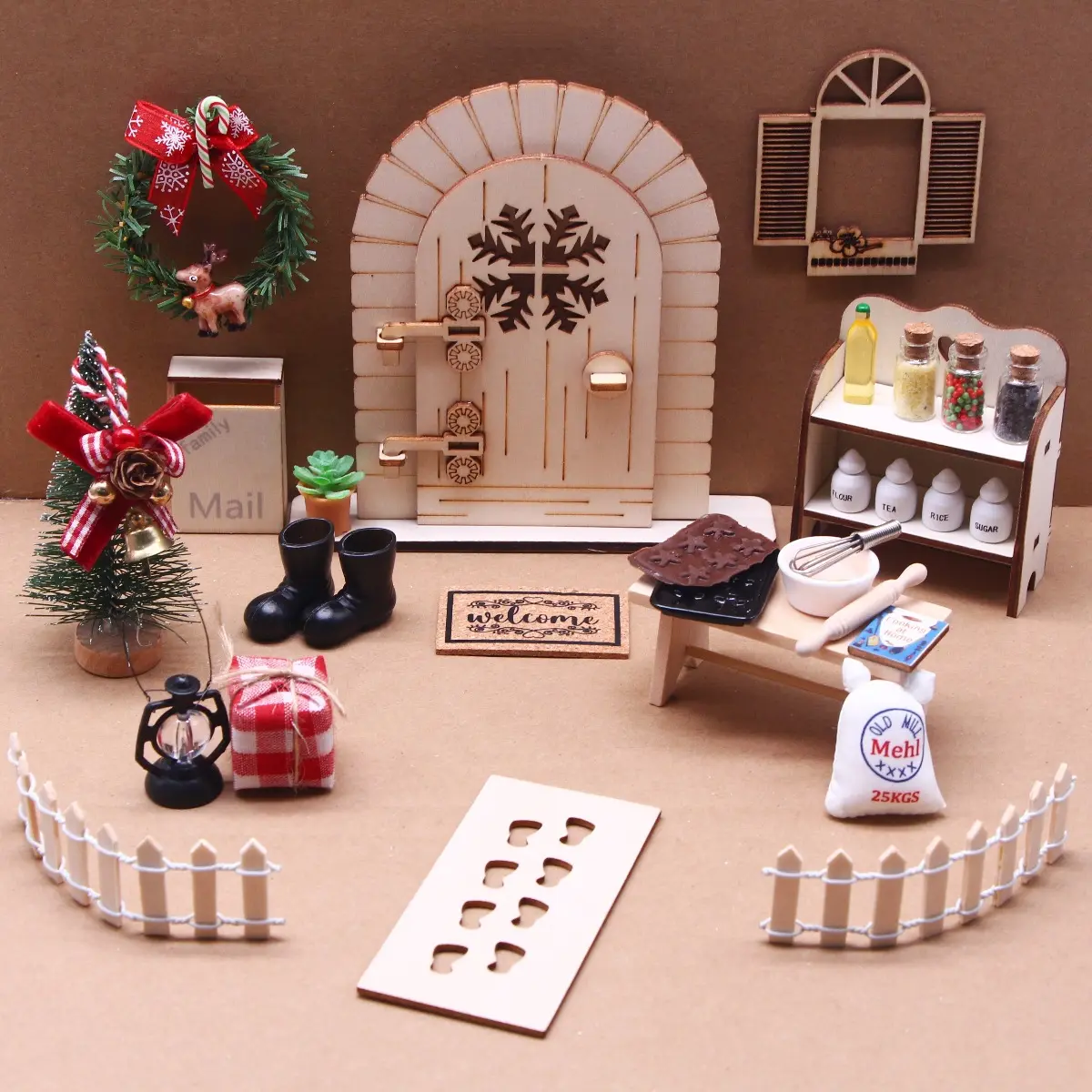 Christmas Miniature Snowflake Door Dollhouse, Festive Fairy Tale Scene Decoration, Unique Holiday Gift Idea, Perfect for Christmas Decorations