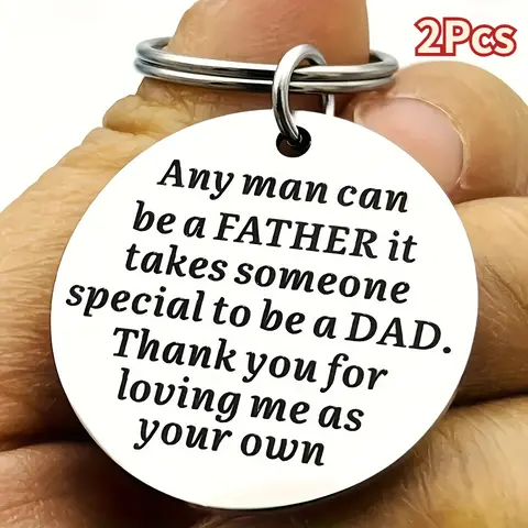 2pcs Engraved Matching Stainless Steel Keychain Accessory - Round, Heavy-Duty Metal, Customized "Best Dad" Inspirational Message, Sentimental Father's Day Gift for Step Dads, Fashion Costume Jewelry Keychain (for Gift Giving)
