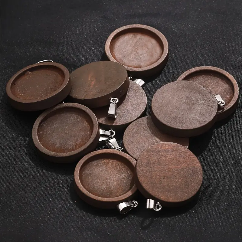 Brown Wooden Round Blank Pendant Wood Pendant Tray Accessories