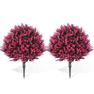 Garvee Artificial Rose and Boxwood Topiary Ball Trees, 24" UV Resistant Faux Evergreen Shrubs with Ground Stakes, Ideal for Indoor and Outdoor Garden, Patio, Porch, and Planters, Set of 2