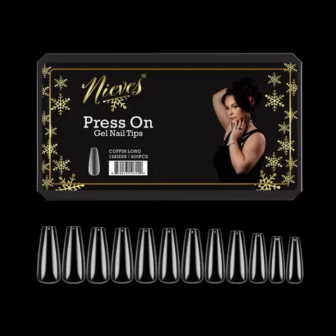 Nieves Press On Soft Gel Nail Tips - (Coffin) (Stiletto) (Square) (Almond) (Oval) 10-12 Sizes, Salon-Quality Results for Every Look