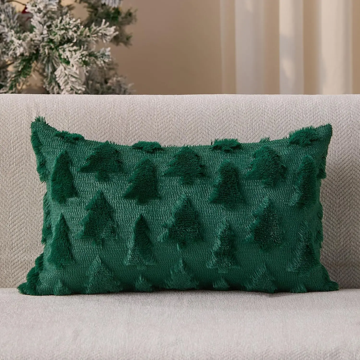 Christmas Tree Pillow Covers 12x20 inch Christmas Decoration Green Soft Plush Faux  Jacquard Throw Pillows for Bedroom Sofa Holiday Festivals Winter  Decor YZT101A12